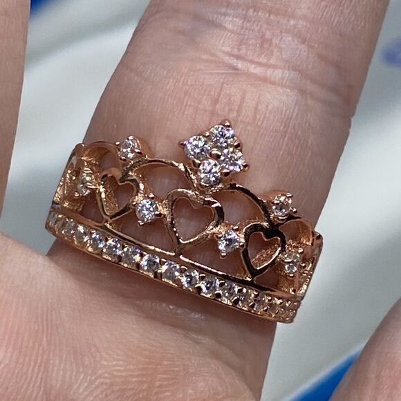 💛 925 Rose Gold Plated CZ Crown Ring - Picture 3 of 4